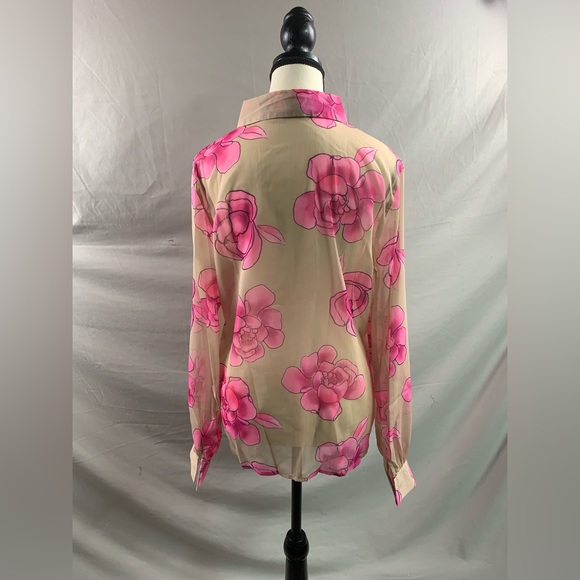 Sheer Floral Print Button Front Shirt - Picture 9 of 9